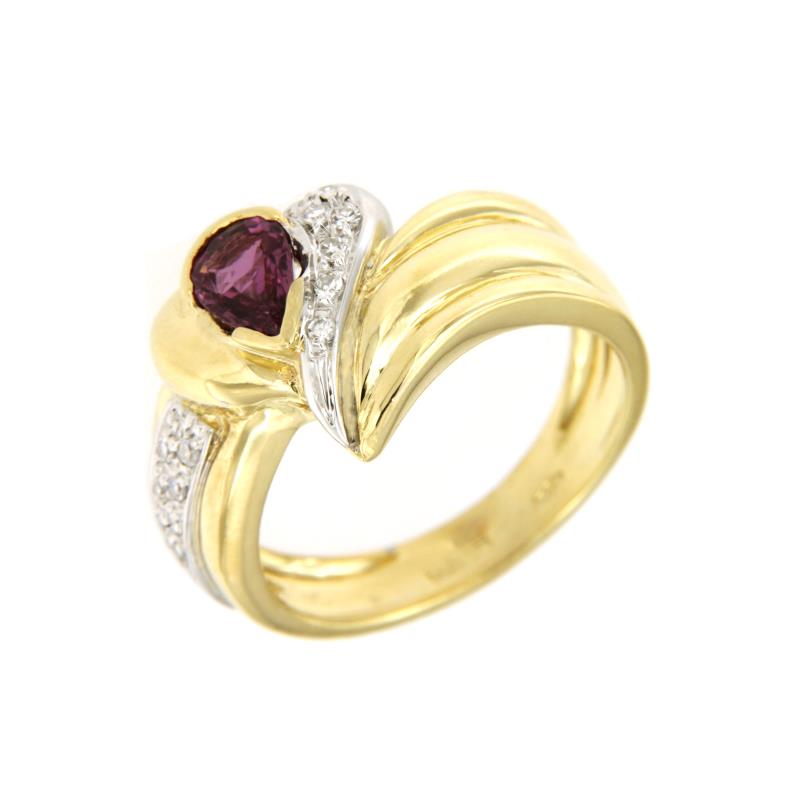 ANELLO DUE ORI 750/1000 CON DIAMANTI T. HUIT-HUIT 0.14 TOTALI E RUBINO A GOCCIA - MIS. 14 - 