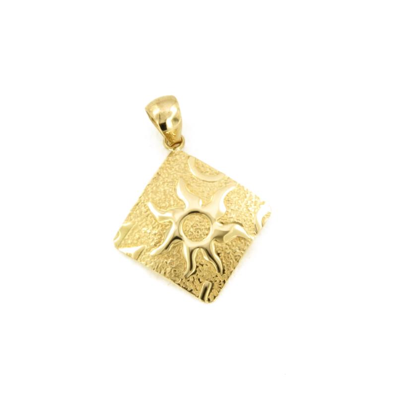 CIONDOLO ORO GIALLO 750/1000 ROMBO MARTELLATO CON SOLE - 