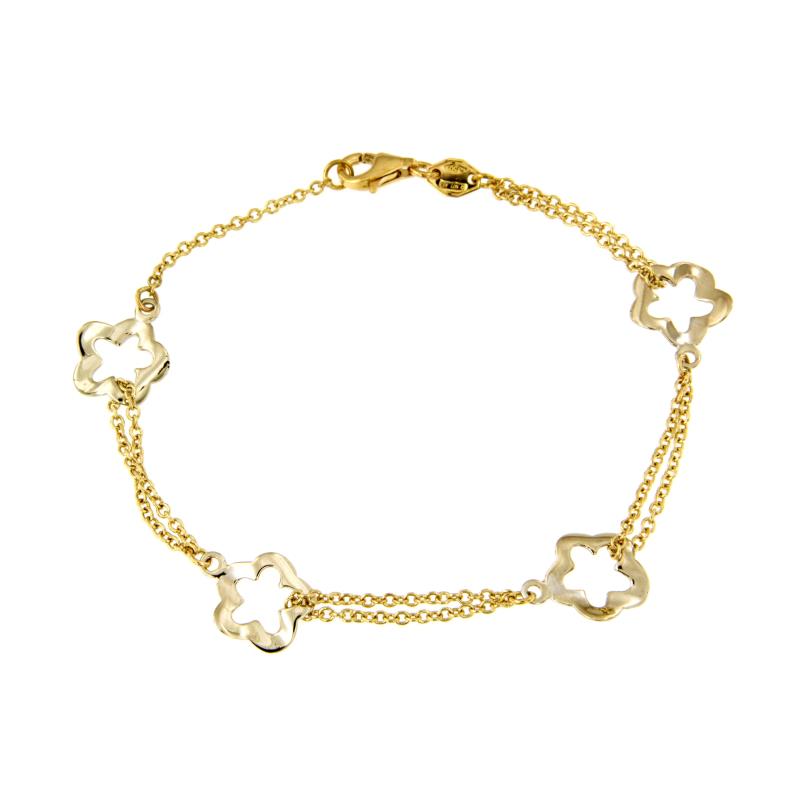BRACCIALE DUE ORI 750/1000 MAGLIA DOPPIA ROL&Ograve; CON FIORI - CM. 18.5 - 