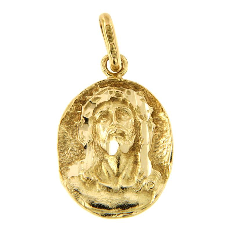 MEDAGLIA RELIGIOSA ORO GIALLO 750/1000 SEMIGREZZA CON VOLTO DI CRISTO - 