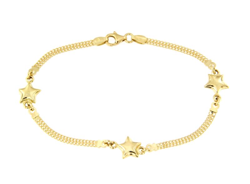 BRACCIALE ORO GIALLO 750/1000 MAGLIA DOPPIA GRUMETTA CON STELLE - CM 19.5 - 