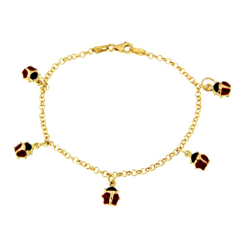 BRACCIALE ORO GIALLO 750/1000 COCCINELLE SMALTATE PENDENTI - CM 18 - 