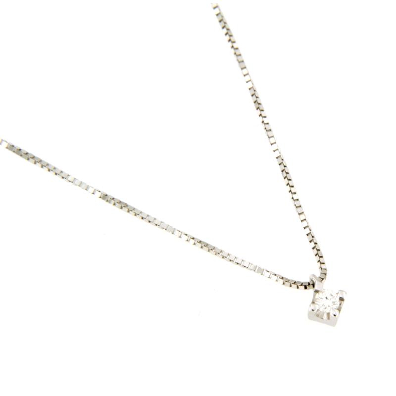 COLLANA ORO BIANCO 750/1000 PUNTO LUCE A CIPOLLINO CON DIAMANTE TAGLIO BRILLANTE CT 0.06 H - SI1 - CM. 45 - 
