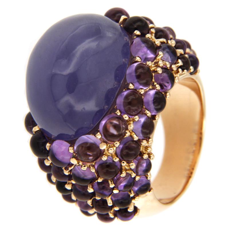 MIM&Igrave; - ANELLO - ORO ROSA 750/1000 - CON AMETISTE CABOCHON E GIADA LAVANDA - MIS. 15 - MIMI