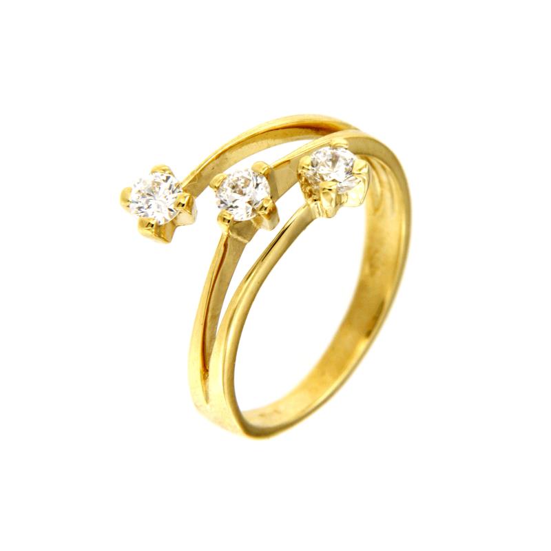 ANELLO ORO GIALLO 750/1000 TIPO TRILOGY CON ZIRCONI - MIS. 14 - 