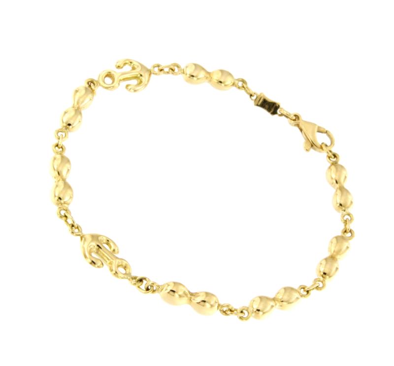 BRACCIALE ORO GIALLO 750/1000 MAGLIA FANTASIA CON ANCORE - CM.19 - 