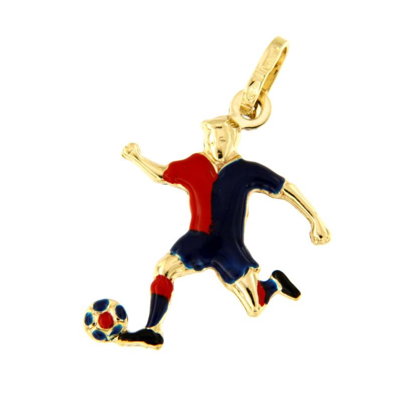 CIONDOLO ORO GIALLO 750/1000 CALCIATORE SMALTATO - 
