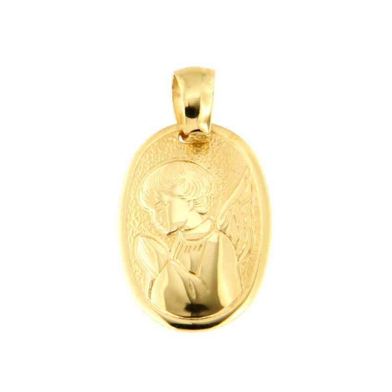 MEDAGLIETTA RELIGIOSA ORO GIALLO 750/1000 OVALE CON ANGIOLETTO - 