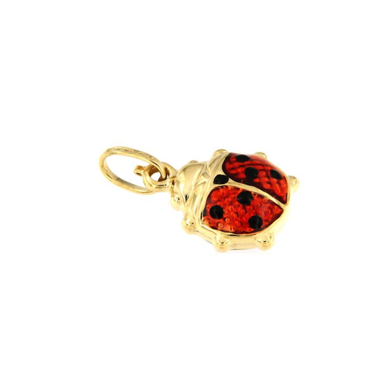 CIONDOLO ORO GIALLO 750/1000 COCCINELLA SMALTATA - 