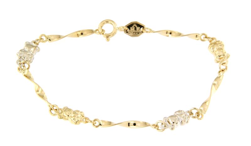 BRACCIALE DUE ORI 750/1000 MAGLIA RITORTA CON ORSETTI - CM. 18.5 - 