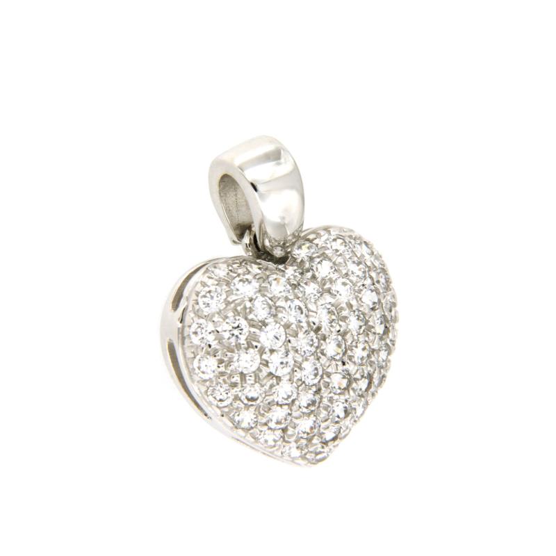 CIONDOLO ORO BIANCO 750/1000 CUORE CON PAVE' DI ZIRCONI - 