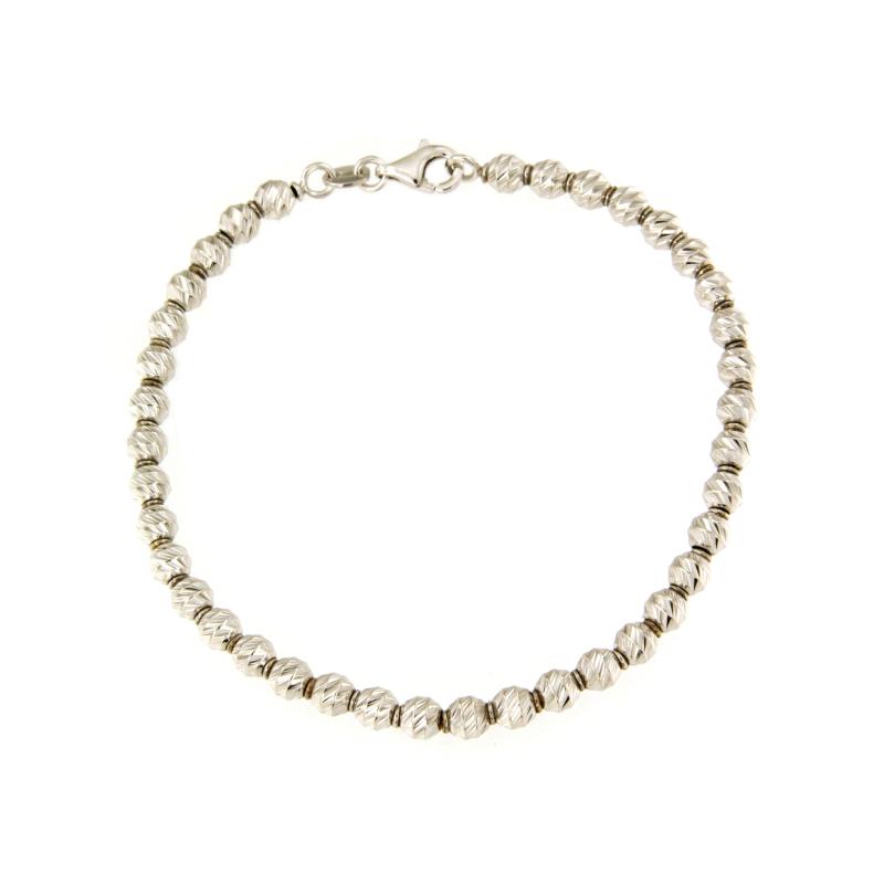 BRACCIALE ORO BIANCO 750/1000 MAGLIA A SFERE SFACCETTATE - CM 19 - 