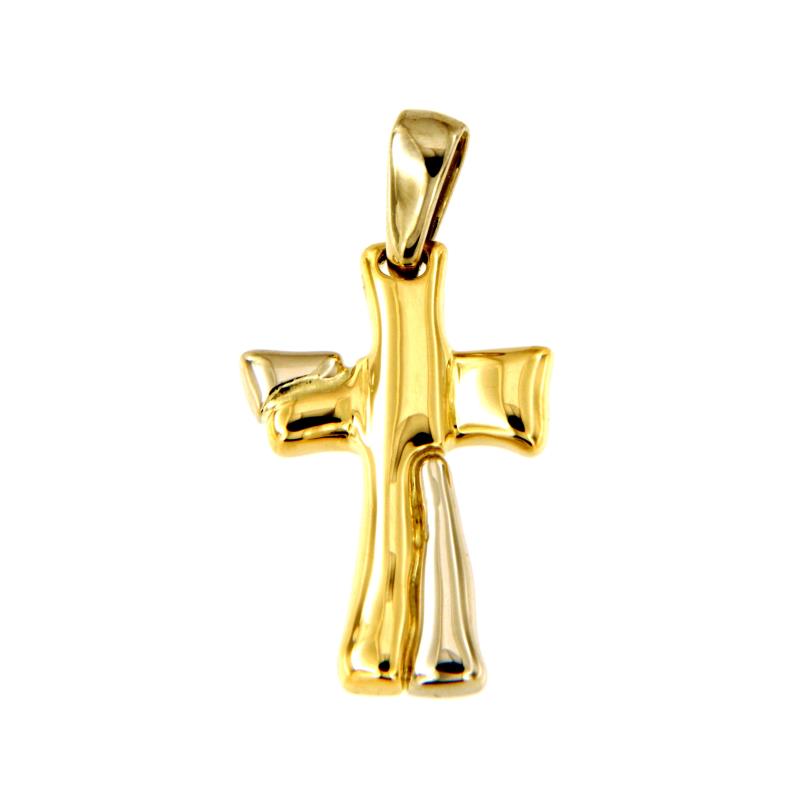 CIONDOLO DUE ORI 750/1000 CROCE LAVORATA - 