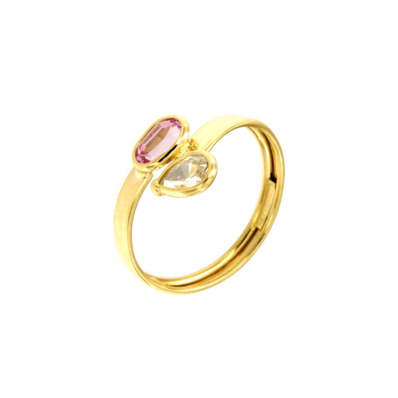 ANELLO ORO GIALLO 750/1000 CONTRARI&Egrave; CON ZIRCONI COLORATI - MIS. 14 - 