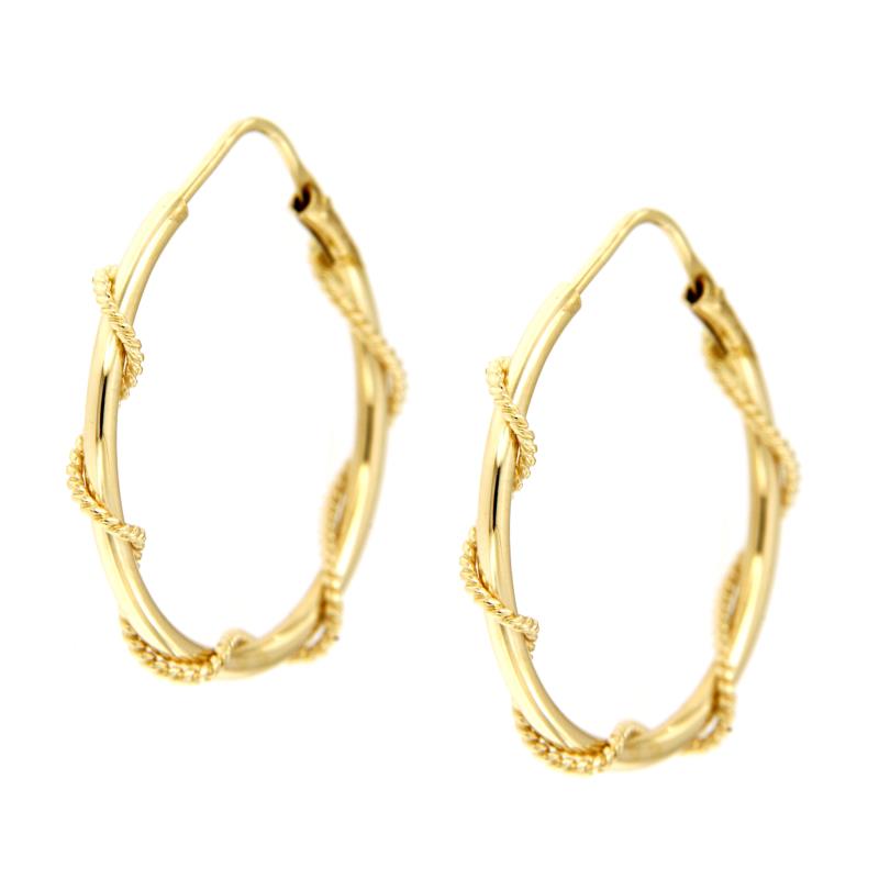 COPPIA ORECCHINI ORO GIALLO 750/1000 CERCHI CON FILO INTRECCIATO  - 