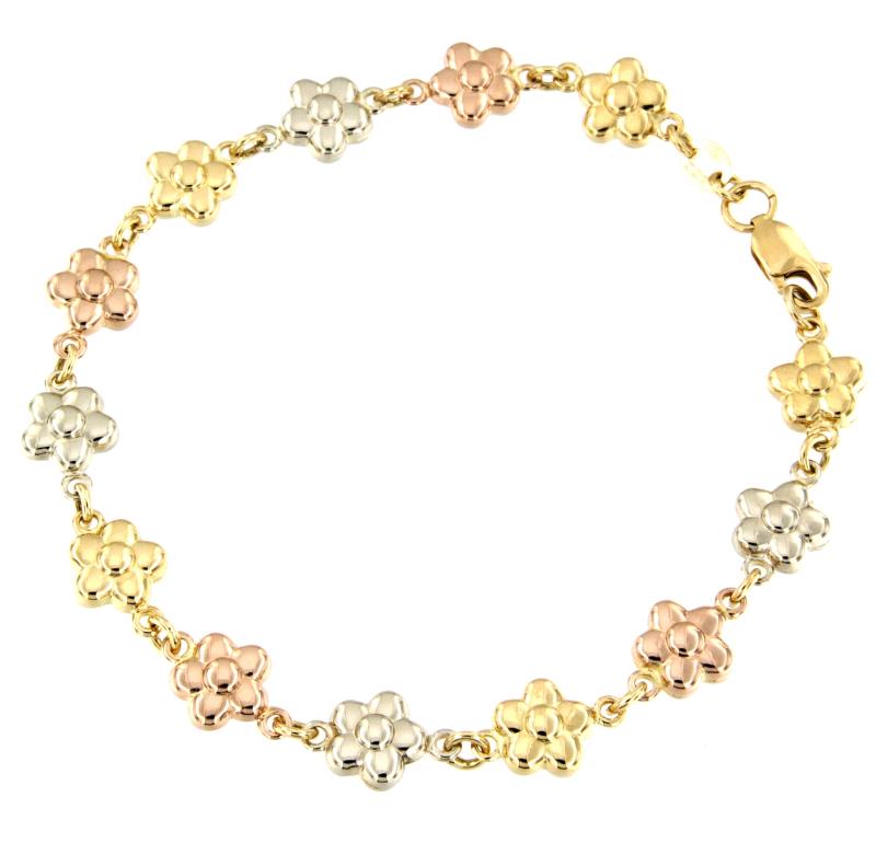 BRACCIALE TRE ORI 750/1000 MAGLIA A FIORI - CM 19 - 