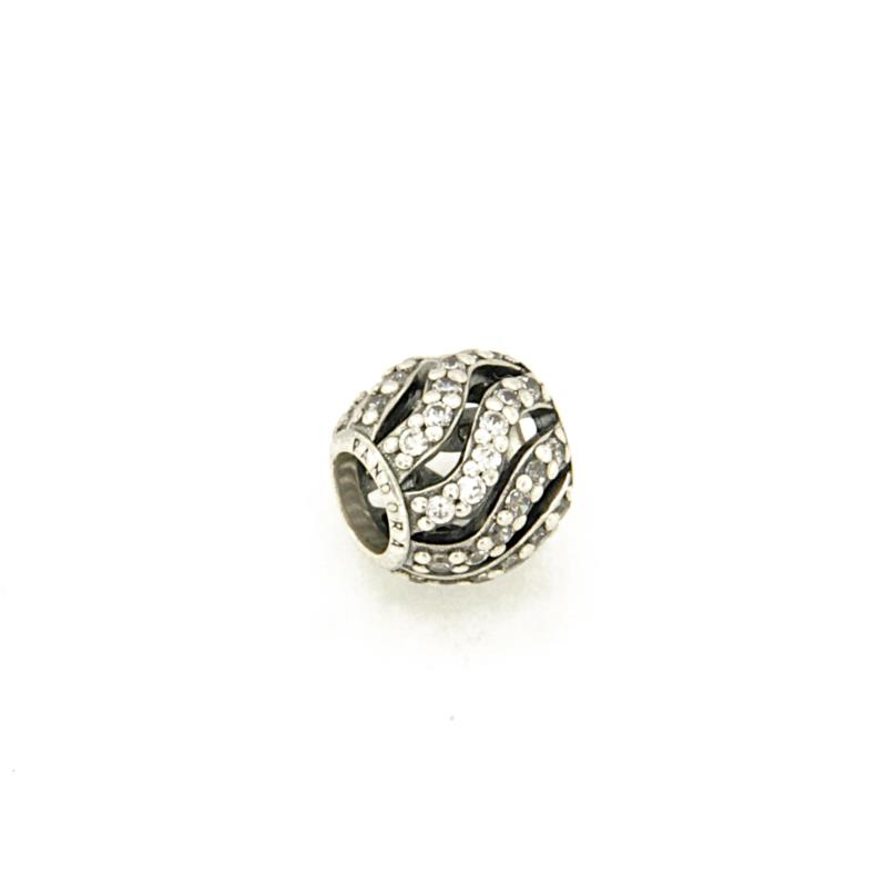 PANDORA - CHARM - ARGENTO 925/1000 - MOD. ONDE PAVÈ DI ZIRCONI - PANDORA