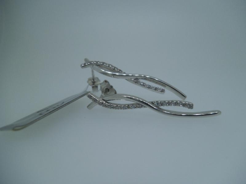 COPPIA ORECCHINI PENDENTI RIGIDI RITORTI  CON  ZIRCONI ORO BIANCO  750/1000 - 
