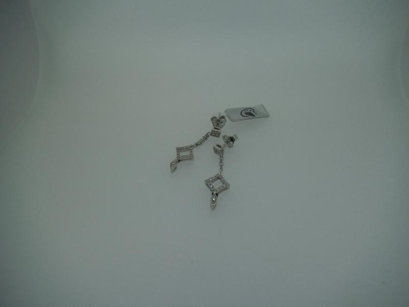 COPPIA ORECCHINI ORO BIANCO 750/1000 PENDENTI CON 42 DIAMANTINI DA 0,01 CT CAD. - 