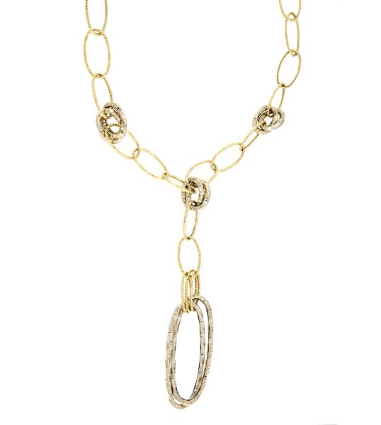 COLLANA DUE ORI 750/1000 MAGLIA ZIGRINATA AD OVALI - CM. 46 - 