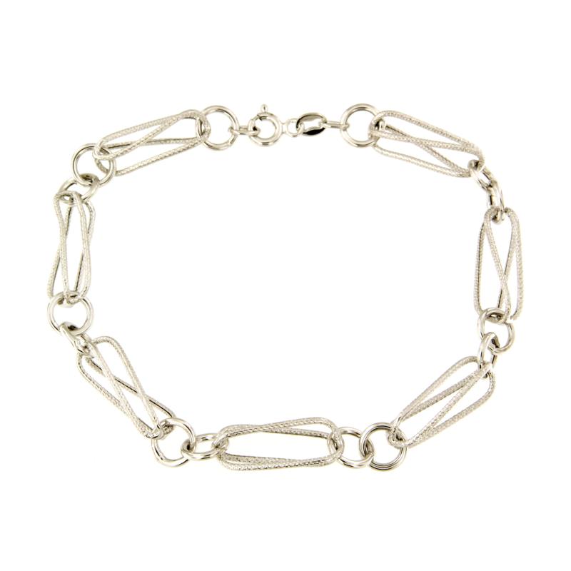 BRACCIALE ORO BIANCO 750/1000 MAGLIA SEMI-ZIGRINATA - CM. 21 - 