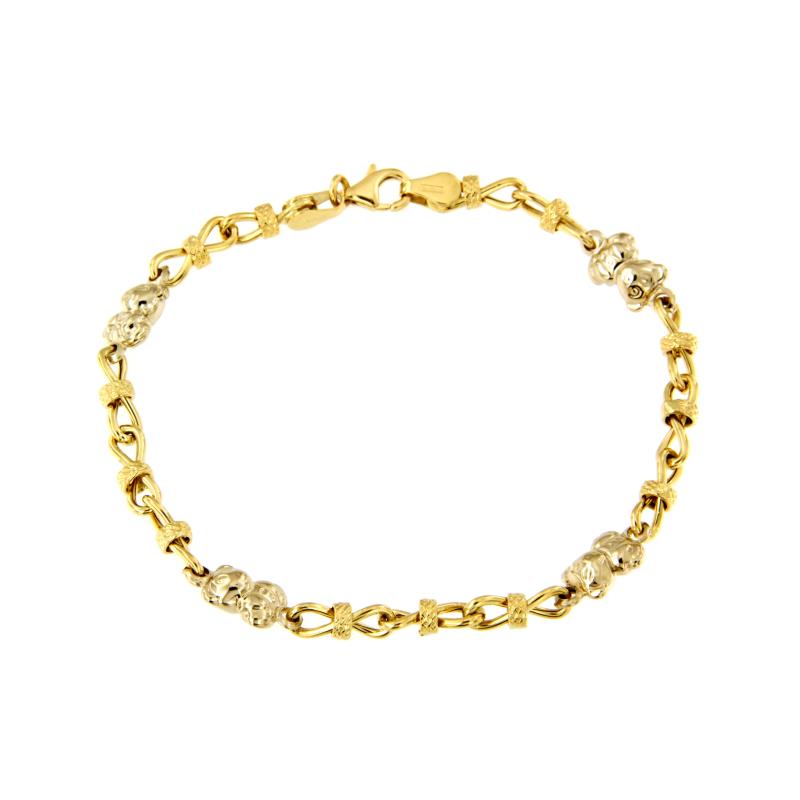 BRACCIALE DUE ORI 750/1000 MAGLIA FANTASIA CON ORSETTI - CM 18.5  - 