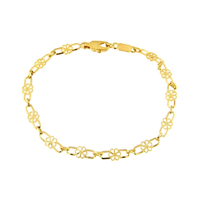 BRACCIALE ORO GIALLO 750/1000 MAGLIA 1+1 CON FIORI - CM. 18 - 