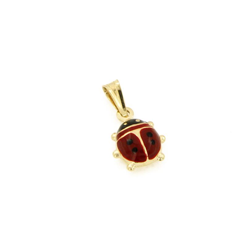 CIONDOLO ORO GIALLO 750/1000 COCCINELLA SMALTATA - 