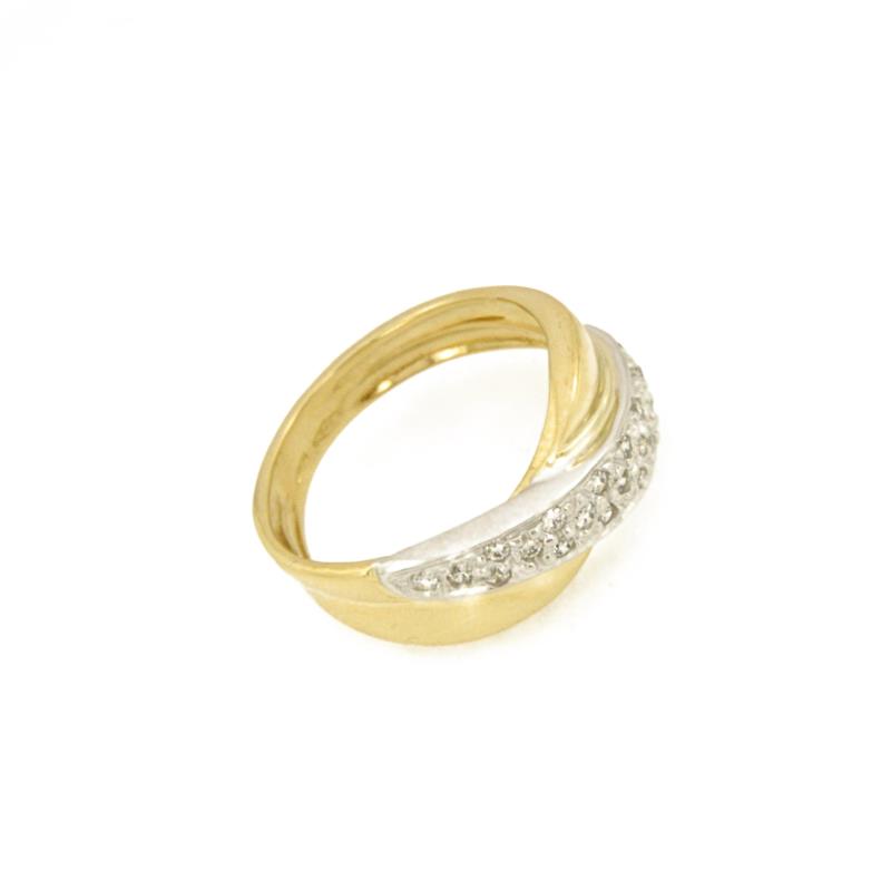 ANELLO DUE ORI 750/1000 INTRECCIO A PAV&Egrave; DI ZIRCONI - MIS. 15.5 (MAX 2 MISURE) - 