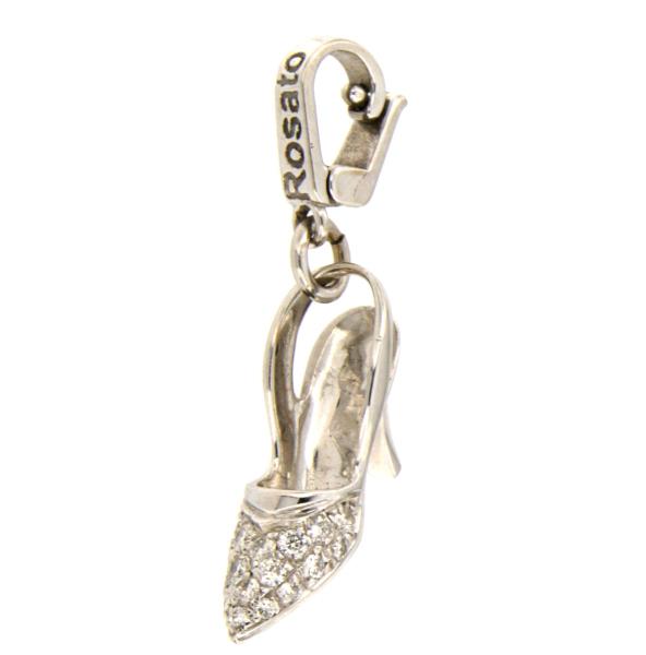 ROSATO - CIONDOLO - ORO BIANCO 750/1000 - SCARPETTA CON 16 DIAMANTI DA 0.01 CT. CAD. - ROSATO