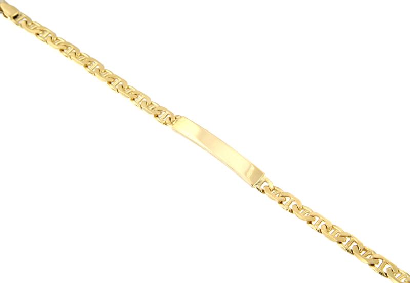 BRACCIALE DUE ORI 750/1000 MAGLIA GRUMETTA CON TRAVERSINO E TARGHETTA - 