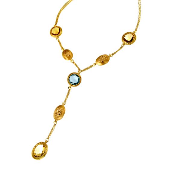 COLLANA ORO GIALLO 750/1000 CON QUARZO E TOPAZI - CM 46 - 