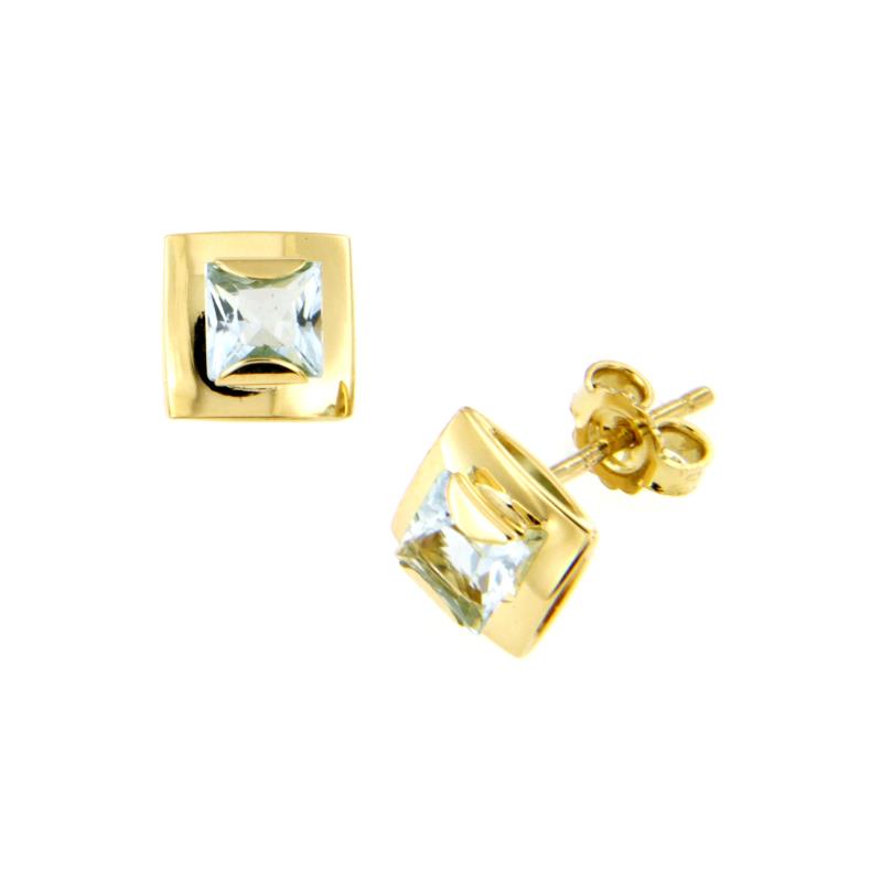 COPPIA ORECCHINI ORO GIALLO 750/1000 QUADRATI CON TOPAZI AZZURRI - 