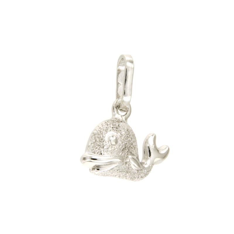 CIONDOLO ORO BIANCO 750/1000 BALENA SEMI-DIAMANTATA - 