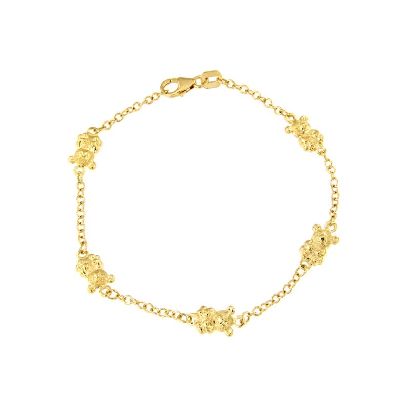 BRACCIALE ORO GIALLO 750/1000 MAGLIA ROLÒ CON ORSETTI SEMI-DIAMANTATI - CM. 17.5 - 