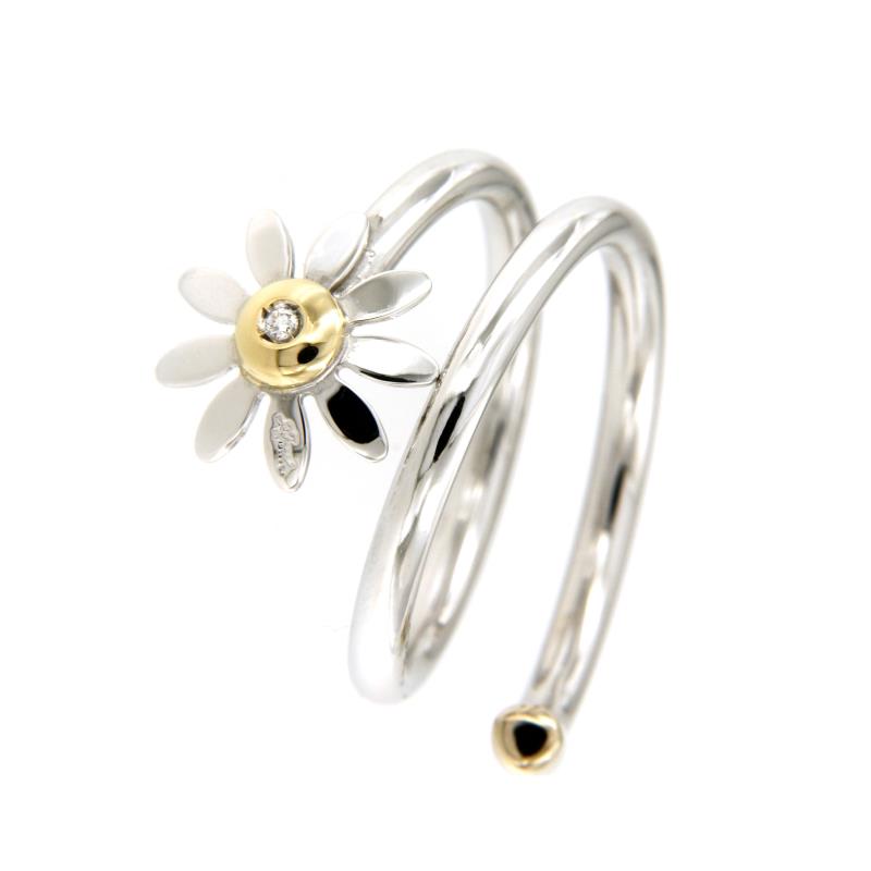 APRILE - ANELLO - DUE ORI 750/1000 - MARGHERITA CON DIAMANTE TAGLIO BRILLANTE CT 0.01 G - VS2 - MIS. 16 - APRILE
