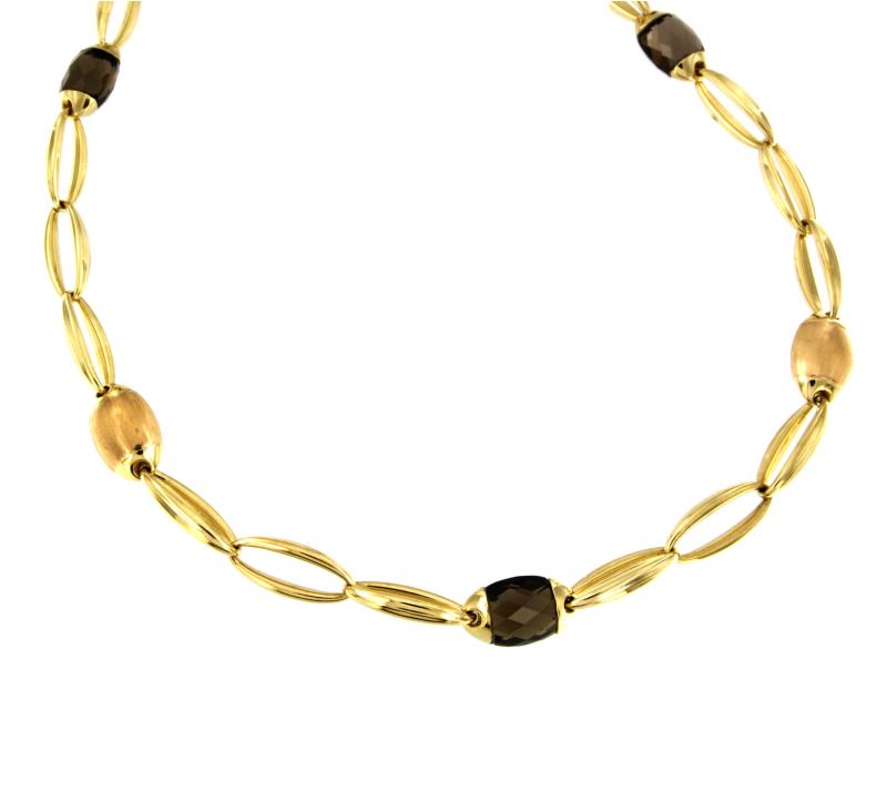 CHIMENTO - COLLANA - DUE ORI 750/1000 - CON QUARZO FUME&rsquo; E DIAMANTE T. BRILLANTE CT 0,01 G - SI2 - CM 59 - CHIMENTO