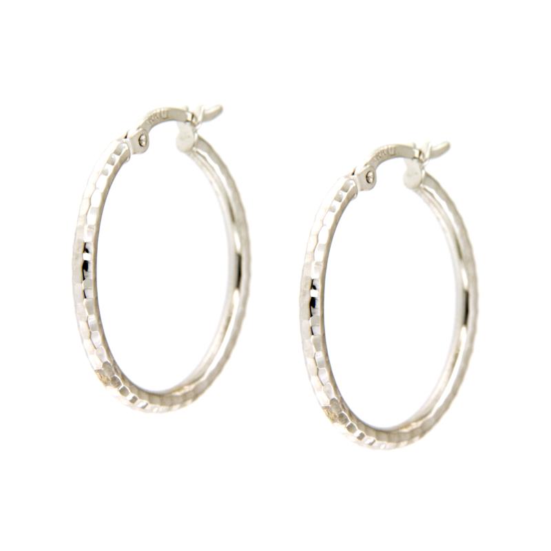 COPPIA ORECCHINI ORO BIANCO 750/1000 CERCHI MARTELLATI - 