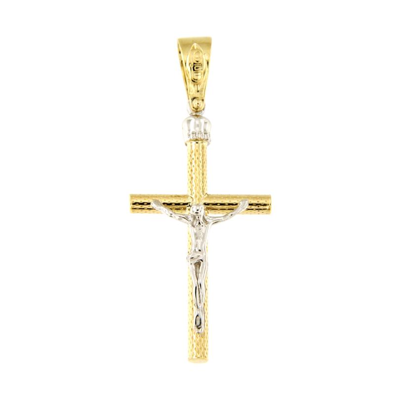 CIONDOLO DUE ORI 750/1000 CROCIFISSO LAVORATO - 