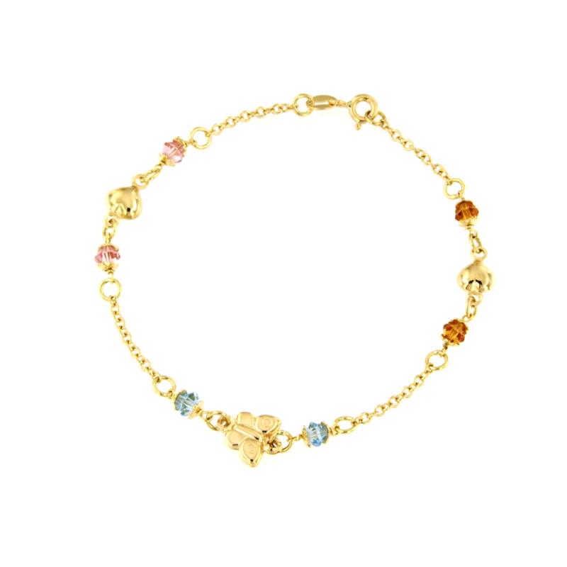 BRACCIALE ORO GIALLO 750/1000 CON SEMI-PREZIOSI E FARFALLA - CM. 19 - 