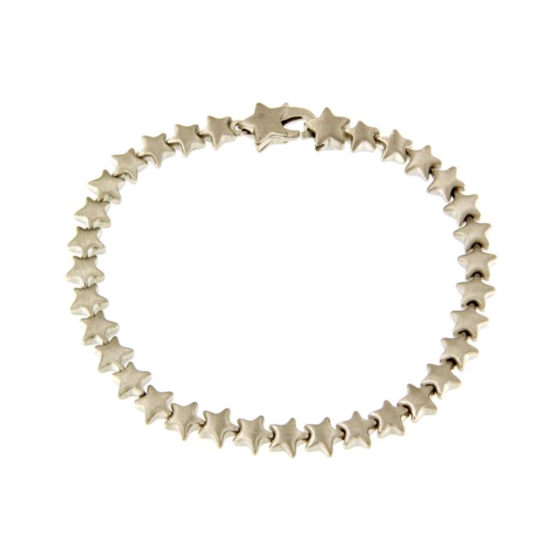 BICEGO - BRACCIALE - ORO BIANCO 750/1000 - MAGLIA A STELLE SATINATE - CM. 17.5 - 