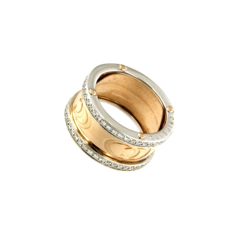 CHIMENTO - ANELLO - DUE ORI 750/1000 - FASCIONE CON PAVÈ DI DIAMANTI TAGLIO BRILLANTE CT 0.46 TOTALI G - VS2 - MIS. 13 (NO MESSA A MISURA) - CHIMENTO