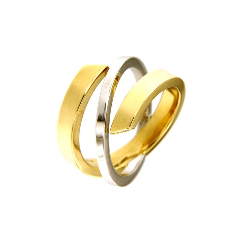 ANELLO DUE ORI 750/1000 FASCIONE INTRECCIATO APERTO - MIS. 14 - 