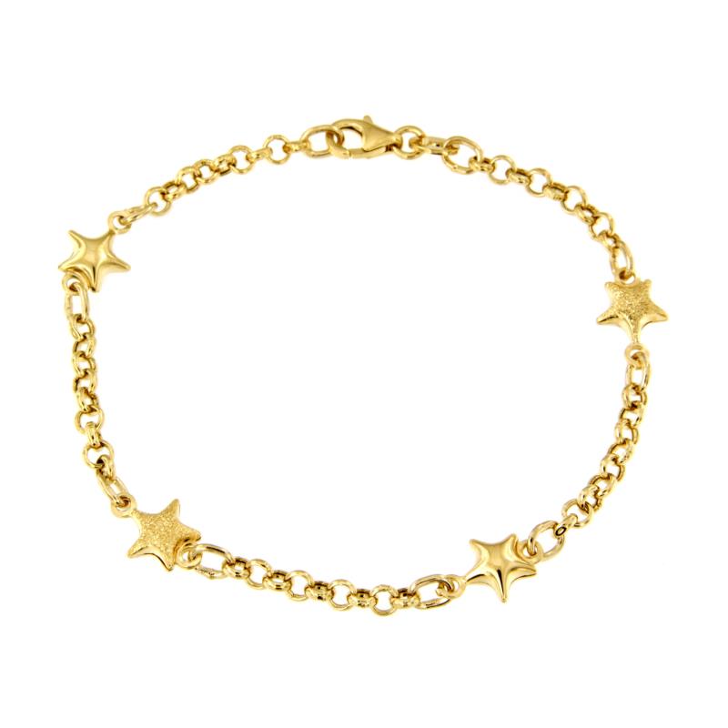BRACCIALE ORO GIALLO 750/1000 MAGLIA ROL&Ograve; CON STELLINE SEMI-DIAMANTATE - CM 18.5 - 