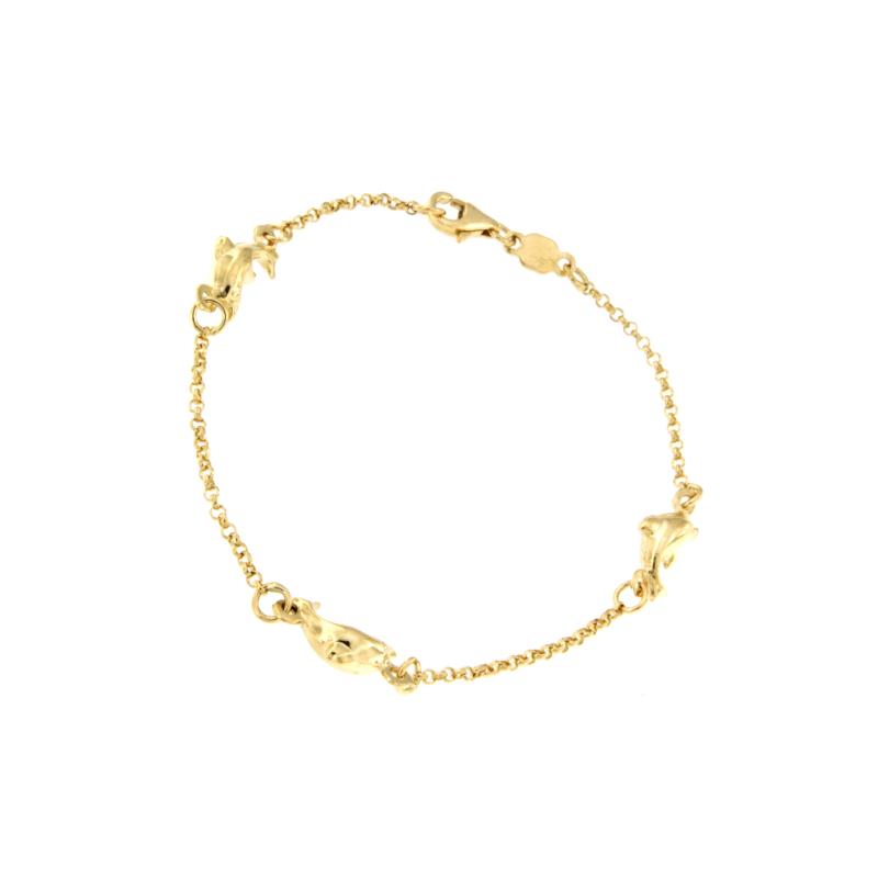 BRACCIALE ORO GIALLO 750/1000 MAGLIA ROLÒ CON DELFINI - CM 18 - 