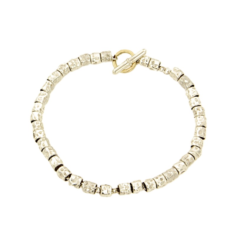 BRACCIALE ARGENTO 925/1000 CON GRANELLI E BRIS&Egrave; IN ORO GIALLO 750/1000 - CM. 17 - 