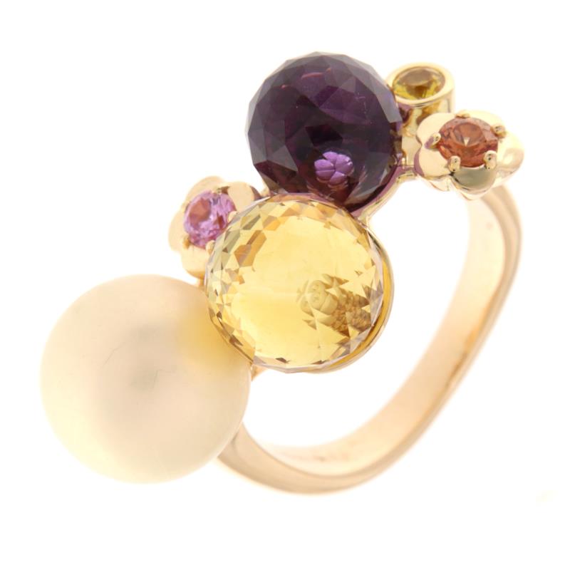 CHANEL - ANELLO - ORO ROSA 750/1000 - COLLEZIONE MADEMOISELLE CON AMETISTA, QUARZO ROSA E QUARZO CITRINO, PERLA COLTIVATA NATURALE MM 10.5, MIS. 11  - 