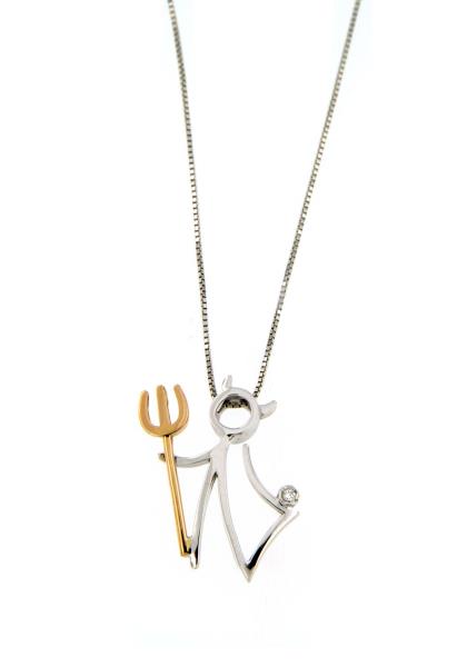 DINI - COLLANA -  DUE ORI - 750/1000 - DIAVOLETTO CON DIAMANTE T. BRILLANTE DA 0,02 CT - 