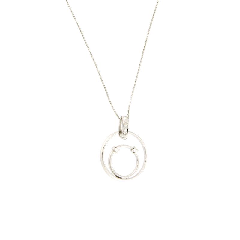 CATENA CON PENDENTE ORO BIANCO 750/1000 DOPPIO CERCHIO CON DIAMANTI TAGLIO BRILLANTE CT 0.05 TOTALI H - SI1 - CM. 45.5 - 