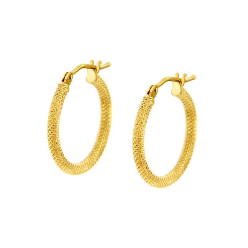 COPPIA ORECCHINI ORO GIALLO 750/1000 CERCHI ZIGRINATI - 